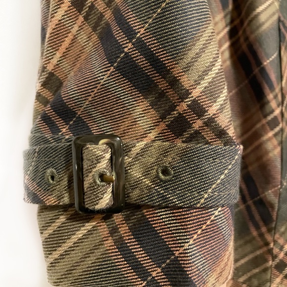 Elevenses by Anthropologie plaid ruffle trench coat size 10P - Picture 4 of 6